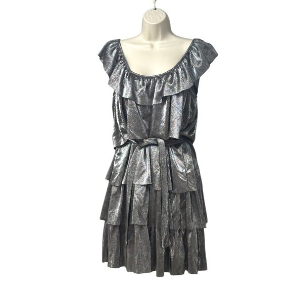 Michael Michael Kors Metallic Tiered Off-The-Shoulder Dress, Silver, M - Picture 1 of 13